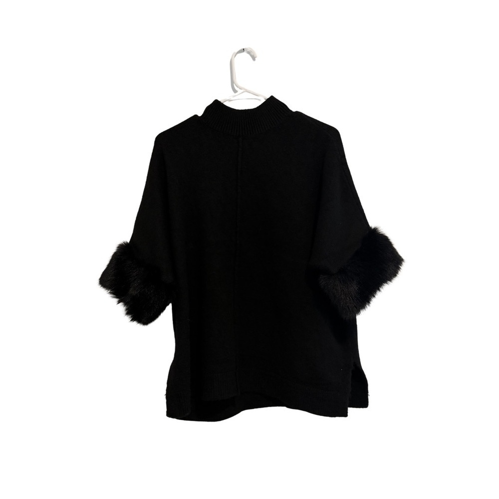 Ann Taylor Black Sweater with Faux Fur Cuffs